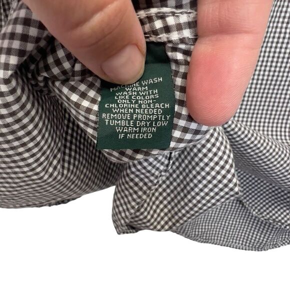 Lauren Ralph Lauren Button Up Top Womens  Size M Plaid Flip Cuff Black green tag - Picture 15 of 16